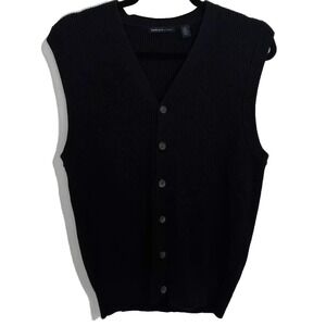 Vintage VanHeusen Studio Black Knit Button Down Vest XL